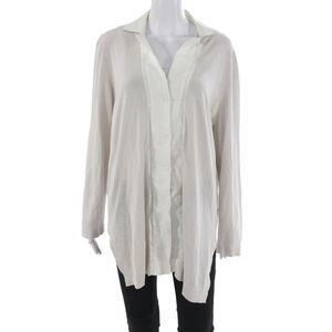 Amina Rubinacci Women Tunic Button-Up Beige Cotton Long Sleeve Size 52